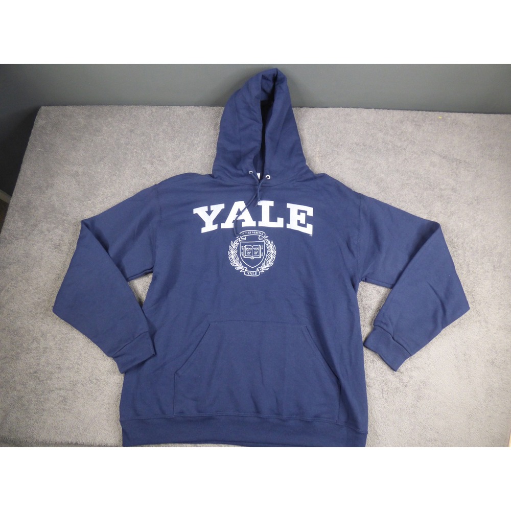 Yale University Pullover Hoodie Navy Blue Ivy League Crest Sweatshirt Mens XL